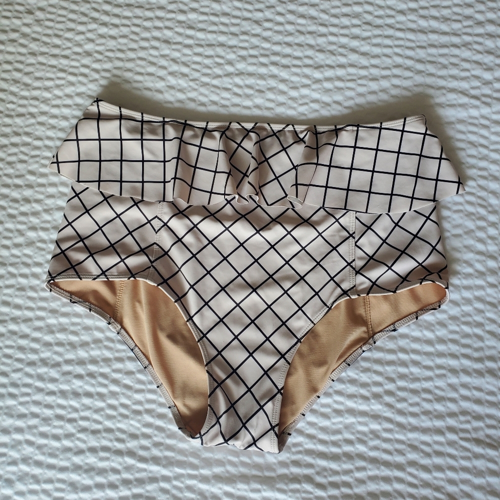 Kortni Jeane Beige High-Waist Grid Bikini Bottoms
